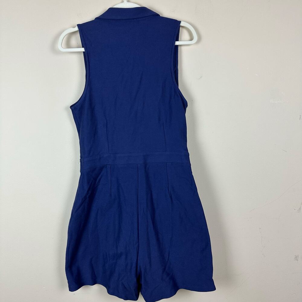 Maeve Anthropologie Indigo Wrap Romper Cotton Jumpsuit M Career Travel Resort - Picture 3 of 11
